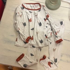 KYTE Kids Pajama Set with Chicken Print - White and Rust